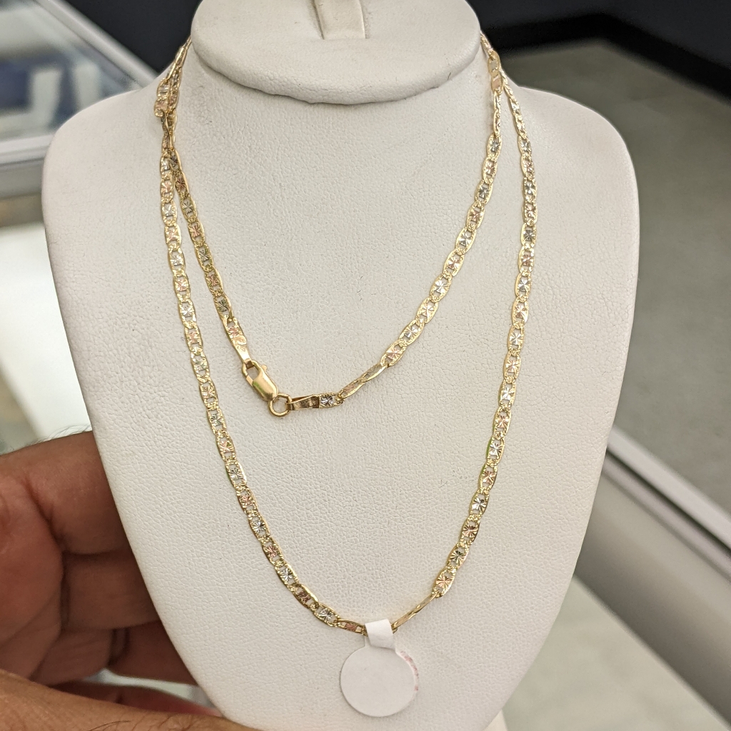 14kt Real Gold Tricolor Valentino Chain 2.5mm 22 Inches